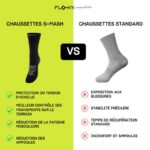 Comparatif chaussettes Floky S-Mash 2.0 avec soutien ciblé réduction des vibrations et maintien optimal pour l’activité physique