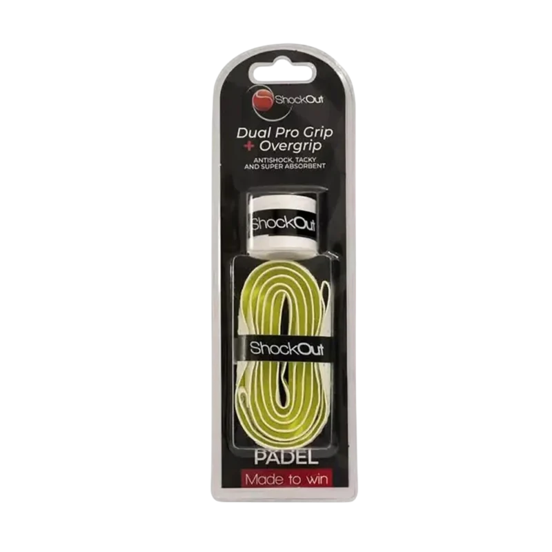 Dual Pro Grip ShockOut blanc et jaune grip de padel haute performance offrant adhérence confort et absorption pour un meilleur contrôle du jeu