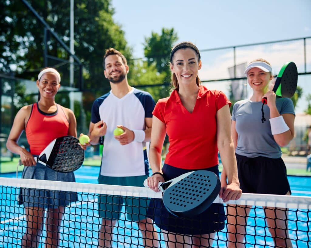 Joueurs et joueuses de padel en milieu de court