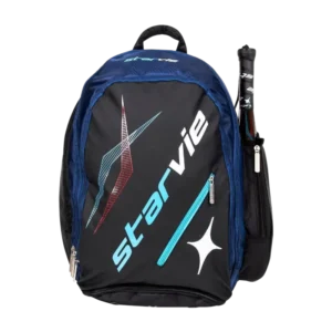 Sac à dos Starvie Titania noir avec des touches de bleu blanc et rouge idéal pour transporter son matériel de padel