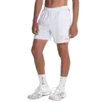 Short Nox Team blanc short de padel technique et respirant conçu pour offrir confort liberté de mouvement et style sur le court porté par joueur vue de face