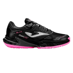 Chaussures de padel Joma Slam Lady W2401OM noir et rose pour des appuis souples lors de vos échanges sur le terrain