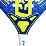 Raquette padel Babolat Alioth Mini Junior 2025 jaune et bleu l’outil parfait pour initier les plus petits au padel dès leur plus jeune âge vue manche
