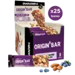 Carton de 25 barres énergétiques Overstims Origin vegan et sans gluten Myrtille Amande Cajou
