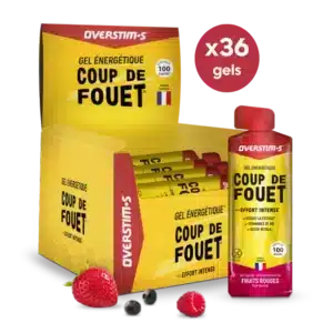 CARTON DE 36 GELS ENERGETIQUES OVERSTIMS COUP DE FOUET FRUITS ROUGES