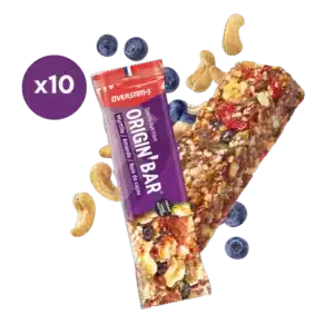 Lot de 10 barres énergétiques Overstims Origin vegan et sans gluten Myrtille Amande Cajou