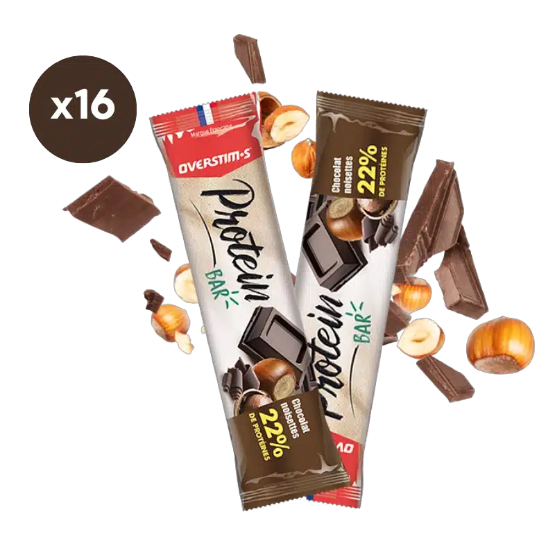 LOT DE 16 BARRES PROTEINEES OVERSTIMS CHOCOLAT NOISETTES LOT DE 16 BARRES PROTEINEES OVERSTIMS CHOCOLAT NOISETTES