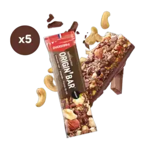LOT DE 5 BARRES ENERGETIQUES OVERSTIMS ORIGIN VEGAN ET SANS GLUTEN CHOCOLAT NOIR AMANDE