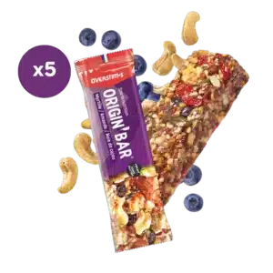 LOT DE 5 BARRES ENERGETIQUES VEGAN ET SANS GLUTEN OVERSTIMS ORIGIN MYRTILLE AMANDE CAJOU