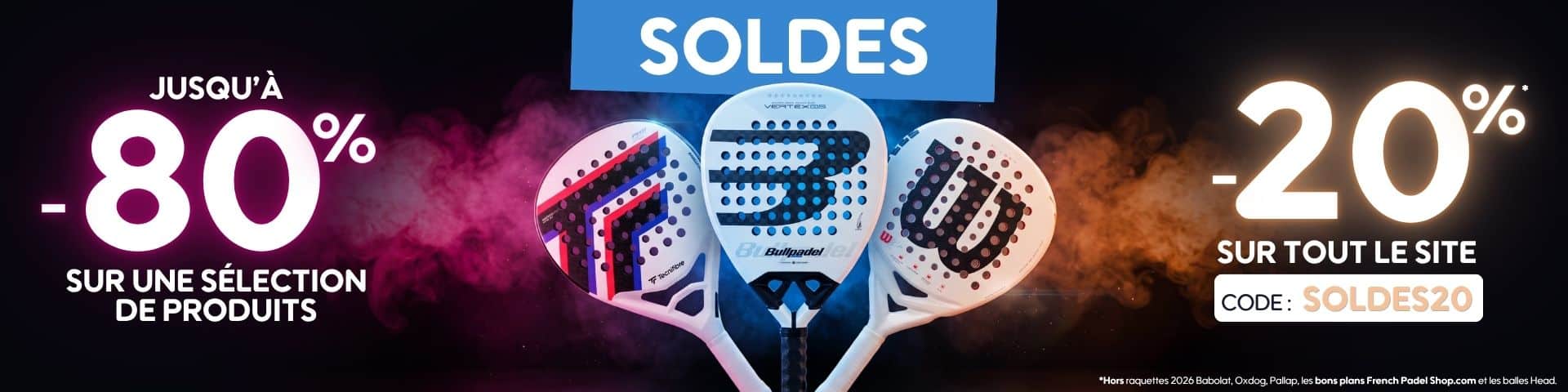 Soldes été padel jusqu’à -80% sur sélection de raquettes de padel ou -20% sur tout le site