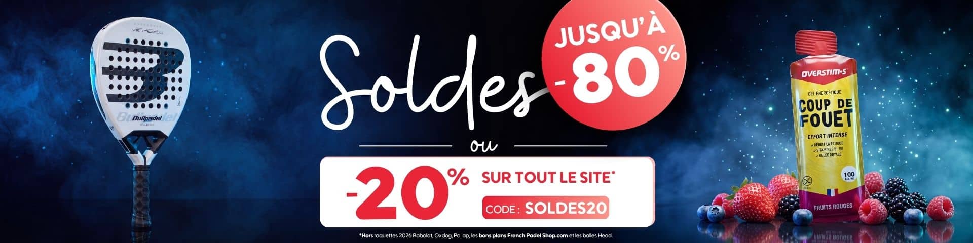 Soldes été padel jusqu’à -80% sur sélection de raquettes de padel ou -20% sur tout le site
